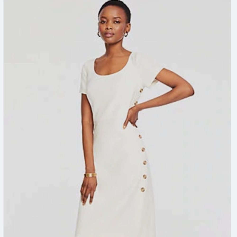 NWT Ann Taylor Ivory Doubleweave Side Button Sheath Dress Size 10